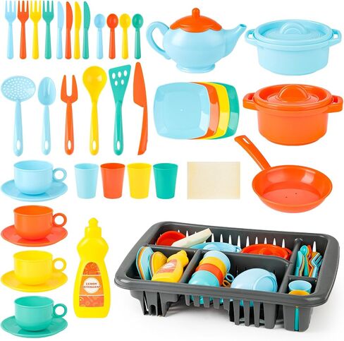deAO Kids Play Dishes Set with Drainer 41PCS Kitchen Tableware Sets in Saudi Arabia