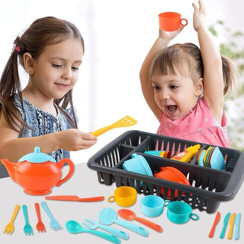 deAO Kids Play Dishes Set with Drainer 41PCS Kitchen Tableware Sets in Saudi Arabia