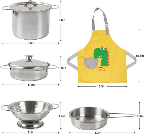 Sundaymot Play Kitchen Accessories, Wooden Play Food, Cooking Set with Stainless Steel Cookware Pots and Pans Utensils, Apron, Chef Hat, ​Cutting Food Kitchen Playset for Girls and Boys in Kuwait
