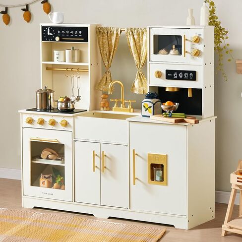 Tiny Land Play Kitchen for Kids – Modern Home Design with Fabric Curtains in Saudi Arabia