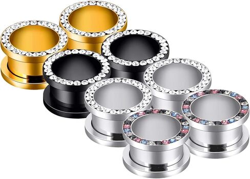 YOFANST 2pcs-12pcs Double Flare Stainless Steel Tunnels Gauges Screwed Gem Rhinestones Tunnels Plugs Stretcher Jewelry in Kuwait
