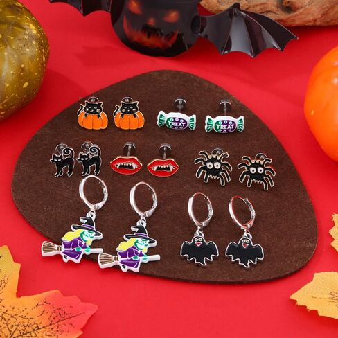 20 Pairs Hypoallergenic Halloween Flat Back Earrings for Women Girls kids Stainless Steel Earrings for Sensitive Ears Cute Screw Back Stud Earrings and Dangle Hoop Earrings Set Halloween Jewelry in Saudi Arabia