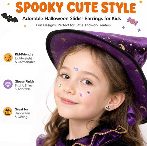 2 Sheets Halloween Sticker Earrings Halloween Stick on Earrings for Kids in Kuwait