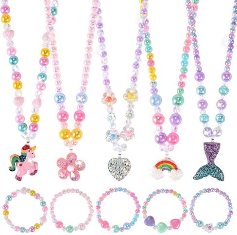 Faburo 10pcs Toddler Jewelry for Girls -5 Necklaces, 5 Bracelets in Kuwait