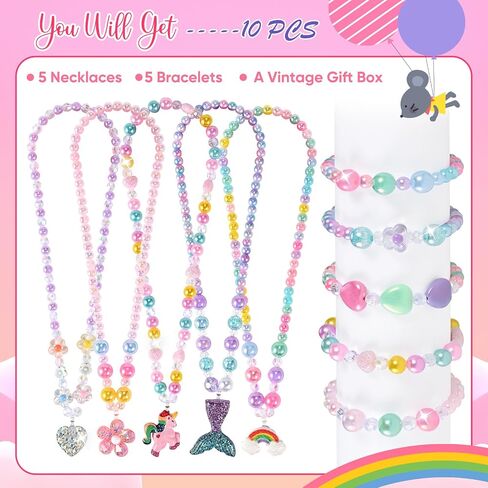 Faburo 10pcs Toddler Jewelry for Girls -5 Necklaces, 5 Bracelets in Kuwait