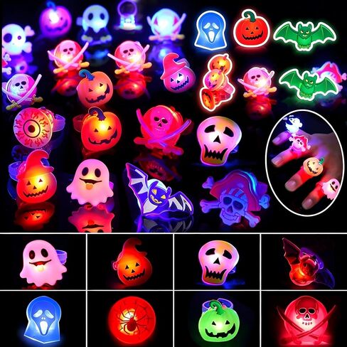 W&O 50pcs Halloween LED Light Up Rings – 15 Styles Glow Party Favors, Perfect Party Supplies for Trick-or-Treat Swag in Kuwait