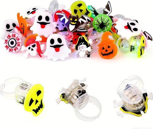 W&O 50pcs Halloween LED Light Up Rings – 15 Styles Glow Party Favors, Perfect Party Supplies for Trick-or-Treat Swag in Kuwait