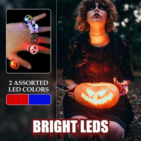 W&O 50pcs Halloween LED Light Up Rings – 15 Styles Glow Party Favors, Perfect Party Supplies for Trick-or-Treat Swag in Kuwait