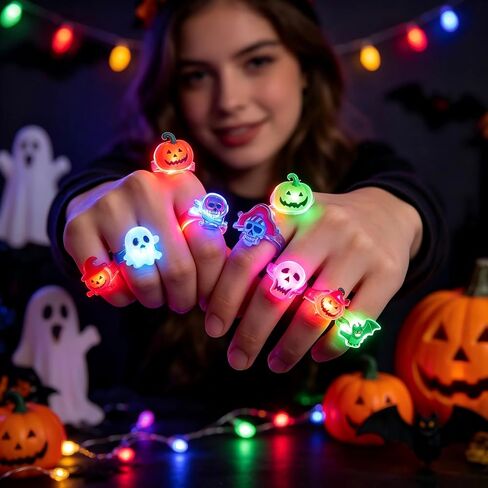 W&O 50pcs Halloween LED Light Up Rings – 15 Styles Glow Party Favors, Perfect Party Supplies for Trick-or-Treat Swag in Kuwait