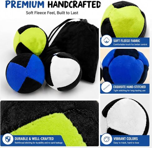 3Pcs Footbag Hacky Bag, Plush Footbag Sacks, Durable Fleece Juggling Balls in Kuwait