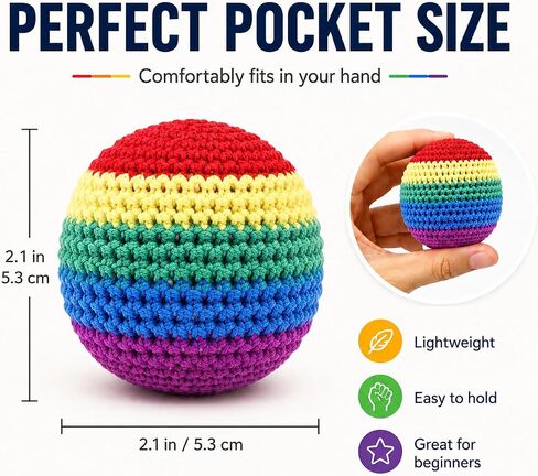 1 Piece Rainbow Footbag, Hand-Knitted Crochet Kick Sack and Juggling Ball for Adults, Soft Beads Filled Classic Kick Ball for Skill Training in Saudi Arabia