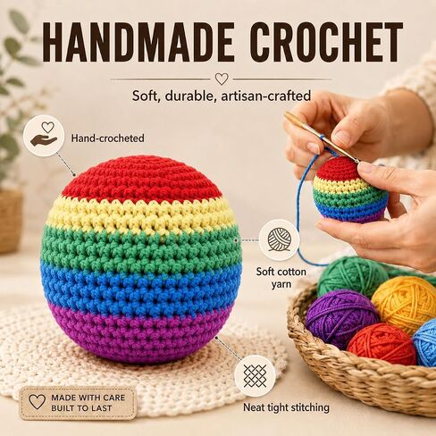 1 Piece Rainbow Footbag, Hand-Knitted Crochet Kick Sack and Juggling Ball for Adults, Soft Beads Filled Classic Kick Ball for Skill Training in Saudi Arabia