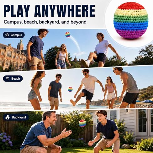 1 Piece Rainbow Footbag, Hand-Knitted Crochet Kick Sack and Juggling Ball for Adults, Soft Beads Filled Classic Kick Ball for Skill Training in Saudi Arabia