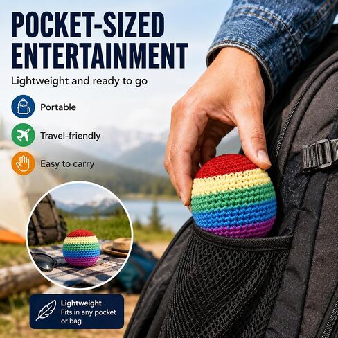 1 Piece Rainbow Footbag, Hand-Knitted Crochet Kick Sack and Juggling Ball for Adults, Soft Beads Filled Classic Kick Ball for Skill Training in Saudi Arabia