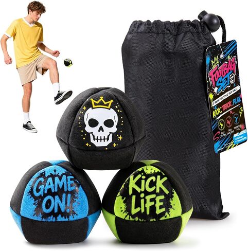 ZOOJOY 3 Pack Footbag Set, 2-Panel Kick Sack Balls for Teens & Beginners in Kuwait