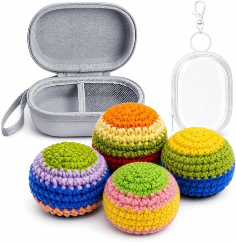 cysiyu Hand-Made Crochet Hacky Footbags 2 Pack Colorful Knitted Sack Balls Set with Storage Bag Fits Adults Teens and Kids for Outdoor Play, Party Games & Coordination Training in Saudi Arabia