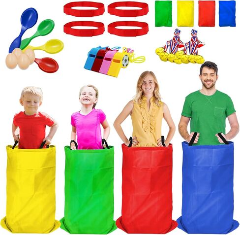 TITGIPE Potato Sack Race Bags - 32PCS Outdoor Games Sack Race Bags for Adults and Kids,3 Legged Race Bands,Egg Spoon Relay Race,Bean Bag Toss,Party Games for Kids,Field Day Games for Adults in Saudi Arabia