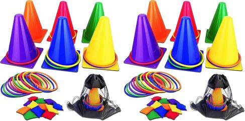 unanscre 31PCS 3 in 1 Carnival Outdoor Games Combo Set for Kids, Soft Plastic Cones Bean Bags Ring Toss Game, Gift for Birthday Party/Xmas in Saudi Arabia