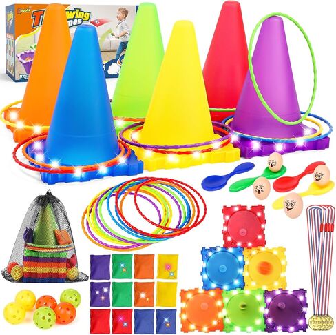 Eocolz 3 in 1 Carnival Games Set, Soft Plastic Cones Bean Bags Ring Toss Games for Kids Birthday Party Outdoor Games Supplies Combo Set in Saudi Arabia