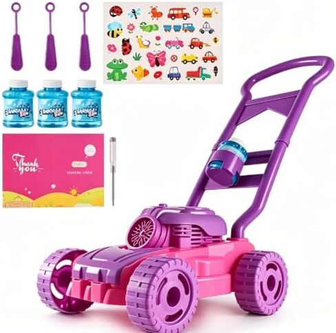 Lydaz Bubble Lawn Mower for Toddlers 1-3, Bubble Machine Outdoor Garden for 1-Year-Old Boy Gifts, Pretend Toys for 1 2 3 Year Old Boy Birthday Gift, Push Summer Gardening Toys for Preschool Baby Boys in Kuwait