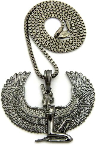 Fashion 21 Polished Egyptian Goddess Maat Pendant 24" Various Chain Necklace in Hematite Tone in Kuwait