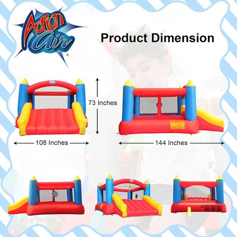 ACTION AIR [Updated Version] Bounce House, Inflatable Bouncer with Air Blower, Jumping Castle with Slide, Family Backyard Bouncy Castle, Durable Sewn with Extra Thick Material, Idea for Kids (C-9745) in Saudi Arabia