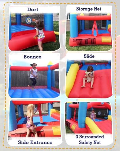 ACTION AIR [Updated Version] Bounce House, Inflatable Bouncer with Air Blower, Jumping Castle with Slide, Family Backyard Bouncy Castle, Durable Sewn with Extra Thick Material, Idea for Kids (C-9745) in Saudi Arabia