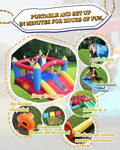 ACTION AIR [Updated Version] Bounce House, Inflatable Bouncer with Air Blower, Jumping Castle with Slide, Family Backyard Bouncy Castle, Durable Sewn with Extra Thick Material, Idea for Kids (C-9745) in Saudi Arabia