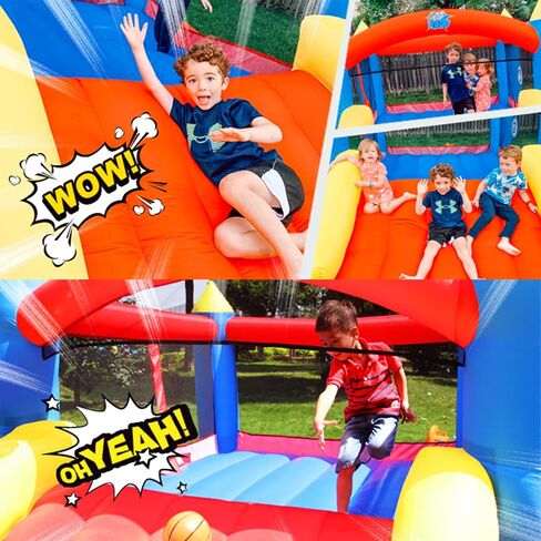 ACTION AIR [Updated Version] Bounce House, Inflatable Bouncer with Air Blower, Jumping Castle with Slide, Family Backyard Bouncy Castle, Durable Sewn with Extra Thick Material, Idea for Kids (C-9745) in Saudi Arabia