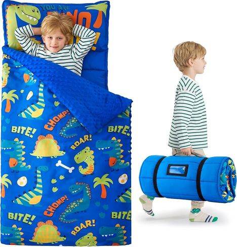 JOIEDOMI Toddler Nap Mat with Removable Pillow and Minky Blanket 55''x30'' Kids Sleeping Bag for Boys and Girls Ages 3-6 Roll Up Soft Nap Mats for Preschool Kindergarten Daycare Sleepover in Saudi Arabia