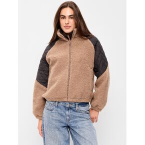 Old Navy Loose Sherpa Mixed-Media Pullover - Taupe in Kuwait