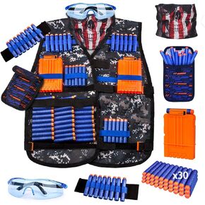 KKONES Kids Nerf Guns Tactical Vest Kit Darts Pouch Clips Mask Glasses in Kuwait