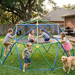 Gardenature 10FT Climbing Dome with Hammock, Outdoor Jungle Gym for Kids, Geometric Dome Climber Supporting 880 Lbs Anti-Rust Metal Outdoor Play Structure ASTM Approved Blue & Green in Kuwait