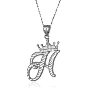 Sterling Silver Letter 'H' Initial Cursive Crown DC Pendant Necklace in Kuwait