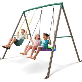 Trekassy 440lbs Swing Sets for Backyard, 2 Seat Saucer & Belt Swing - Green in Kuwait
