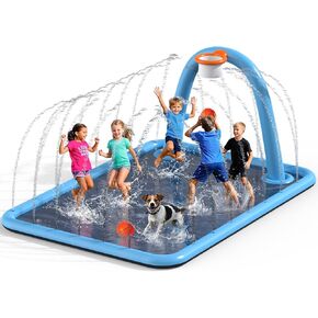 Splash Pad for Kids & Dogs, Large Sprinkler Pad Water Toys with Basketball Hoop, Thickened Non-Slip Splash Mat, Foldable Play Pool & Outdoor Summer Toys Ages 4-12 in Saudi Arabia
