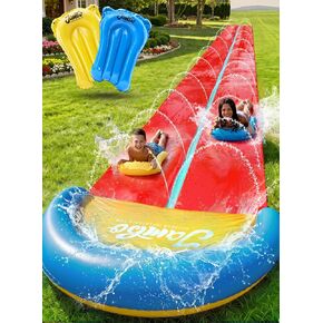 JAMBO 31.5Ft Extra Long Water Slide and 2 Bodyboards, Heavy Duty Slip Splash and Slide with Inflatable Crash Pad, Summer Water Toy Sprinkler, Backyard Outdoor Water Fun n Toys for Kids, Splash Mat in Saudi Arabia