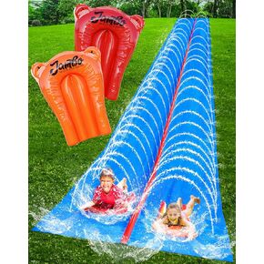 JAMBO 40FT Mega Slip Splash and Slide and 2 Bodyboards, Heavy Duty Water Slide Backyard Outdoor Water Toy for Kids with Sprinkler, Waterslide Splash Mat, Pad, Double Lane Summer Toy in Saudi Arabia