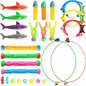 Dive Rings Pool Toys Adults, 9 Pcs Diving Pool Toy for Kids Ages 4-8, Shark Torpedo Dive Set, Octopus Toddler Water Fun Toys, Summer Essentials Underwater Swimming Throwing Gifts for Boys & Girls in Saudi Arabia