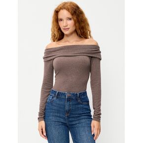 Old Navy Off-The-Shoulder Long-Sleeve Fitted Top - Earthen in Saudi Arabia