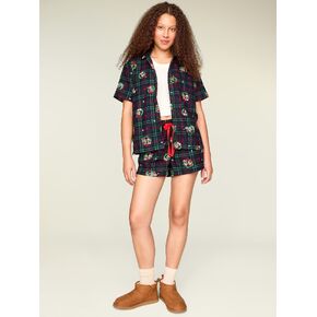 Old Navy Old Navy x Disney Flannel Pajama Shorts Set for Women - Disney Wreath Plaid in Kuwait