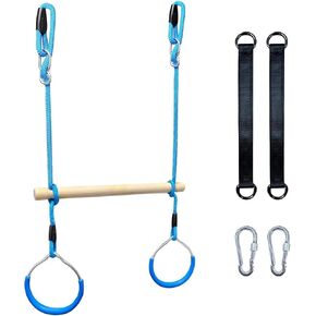 Trapeze Swing Bar with Gymnastic Rings Warrior Accessories for Obstacle Course Monkey Bars for Indoor Outdoor Garden，Backyard, Playground, Playroom (Blue) in Saudi Arabia