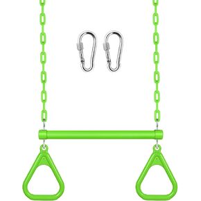 LadyRosian 17" Trapeze Bar Swing Set Gym Rings 47" Heavy Duty Chain Swing Set Accessories with Locking Carabiners Plastic Coated Chains Monkey Bars for Backyard, Playroom (Pink) in Saudi Arabia