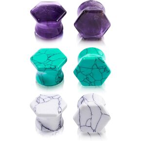 Qmcandy 6pcs Mixed Stone Ear Plugs Tunnels Saddle Expander Body Piercing Set Gauge 2g-5/8 inch in Saudi Arabia