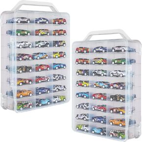 Portable Transparent Double Sided Storage Case - 48 Compartments for Toy Cars, Matchbox Cars, 1:64 Scale Model Cars, with Handle (Case Only) in Saudi Arabia