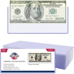 50ct Regular Currency Topload Holders - Banknote toploaders, Dollar Bill Display Holders for Collectors, Currency Sleeves Holder Protector for Regular Bills, Clear Paper Money Top Loader Holders in Kuwait