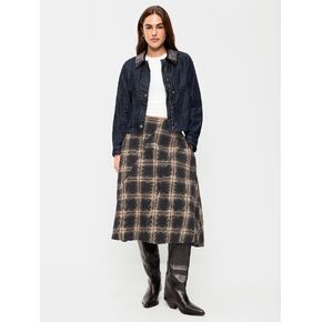Old Navy Plaid Midi Skirt - Black Plaid in Kuwait