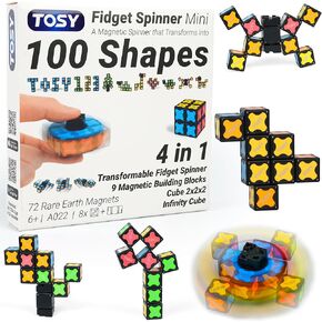 TOSY Magnet Fidget Spinner Mini - 8 Blocks, 3 in 1 Toy: Transformable Fidget Spinner, Infinity Cube, 2x2 Puzzle Cube, Easter Basket Stuffers for Kids/Adults, STEM Sensory Stress Relief Toy in Kuwait