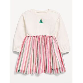 Old Navy Long-Sleeve Ribbed Graphic Tutu Dress for Toddler Girls - Creme De La Creme in Kuwait