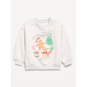 Old Navy Oversized Long-Sleeve Graphic Sweatshirt for Toddler Girls - Light Heather Gray in Kuwait